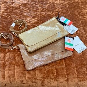 Marlon of Italy - Lot of 2 Gold and Tan Clutch Bags with Straps - NWT